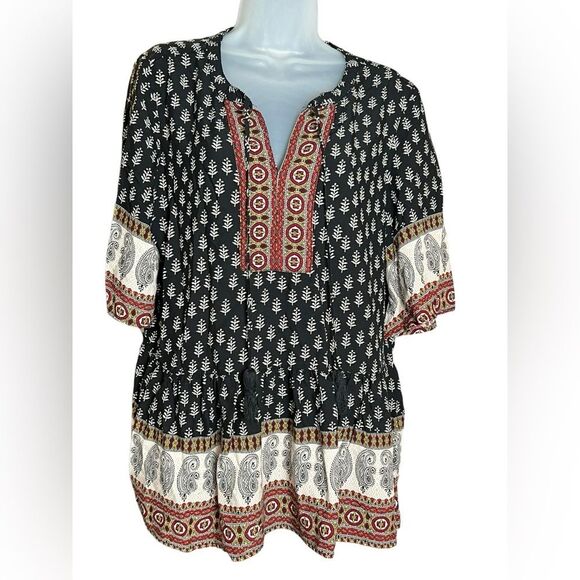 BEACHLUNCHLOUNGE Leah Print Top Bohemian Flowy Bell Sleeve Paisley Size Medium - Picture 2 of 9
